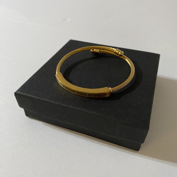 Inspire Me "She Believe She Could So She Did" Gold Bracelet - Picture 5 of 5